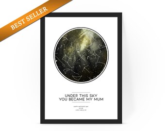 Personalised the night you became my mum star map- Fantastic mothers day gift, special keepsake, Any date, time, location