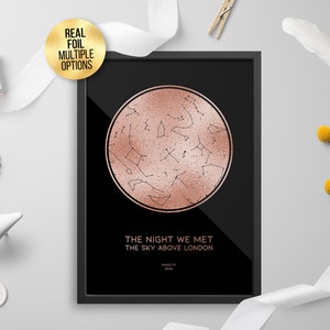 Gepersonaliseerde aangepaste folie sterkaart, constellatie nachtelijke hemelkaart - sterrenkaart, astrologie, hemelfolie print, goud / zilver / rose goud / koper