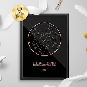 Personalisierte FOLIE STERNENKARTE, Sternbild Nachthimmel Karte - Sternenkarte, Astrologie, Himmlischer Foliendruck, Gold/Silber/Roségold/Kupfer