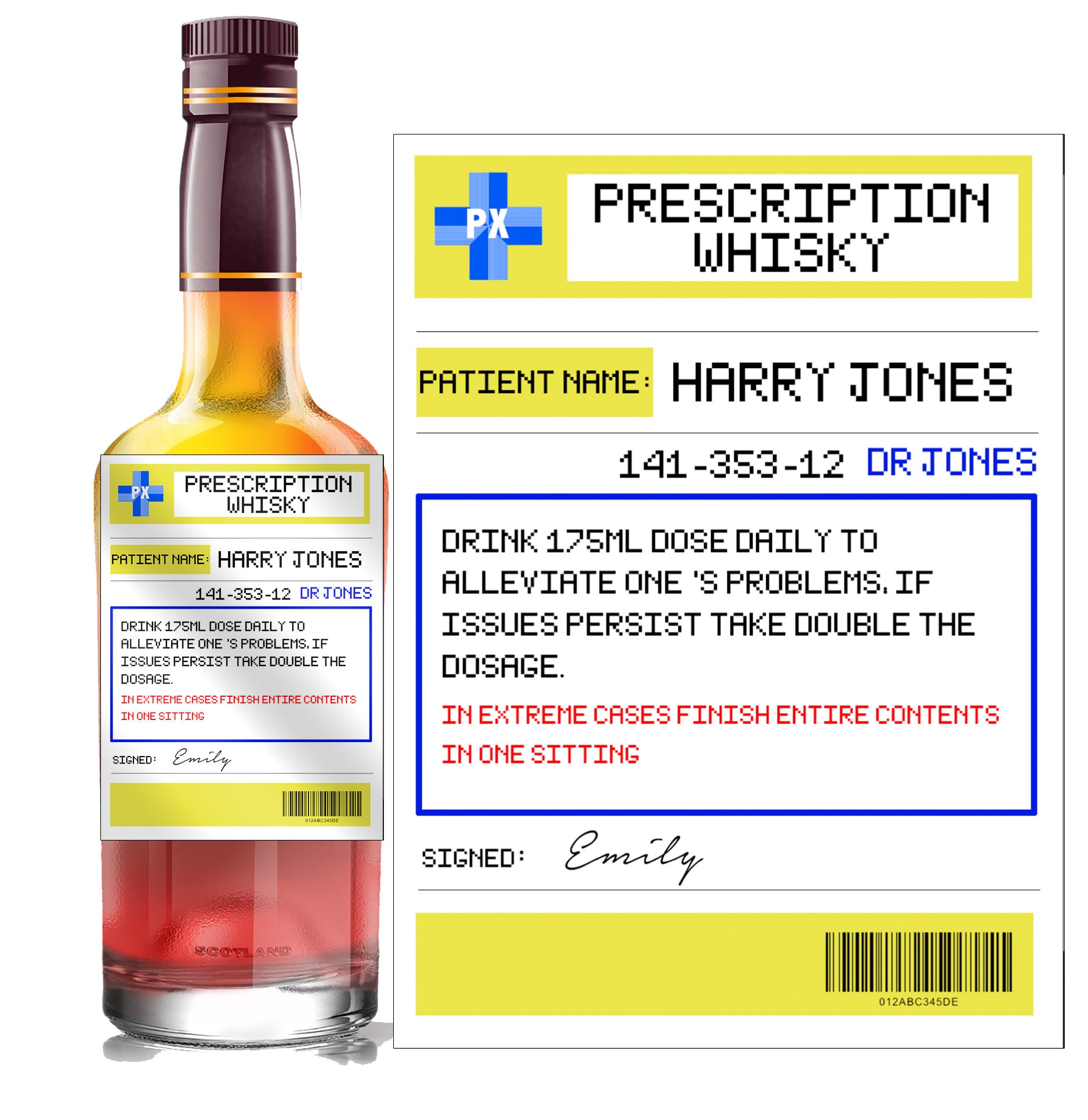 Personalised Prescription WHISKEY/WHISKY spoof bottle label-Ideal Celebration/Anniversary/Birthday/Wedding gift personalized bottle label