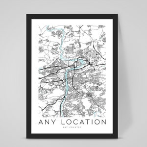 Personalizado CUALQUIER CIUDAD Mapa personalizado Arte de regalo - Decoración del hogar / Wallart / Impresión de oficina / Ilustración de cocina / Mapa de calles personalizado CUALQUIER Ubicación / Ciudad / País
