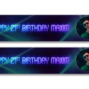 2 x Personalisierte Geburtstagsfoto Banner - Jeder Name, Alter und Anlass individuell / Party Dekoration / Feier Party Banner Girlande