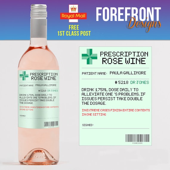 Parodie De Prescription Rose Vin Personnalise Bouteille Etsy