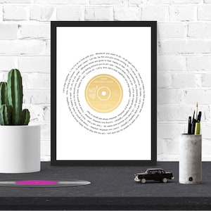 Custom Vinyl Lyric Music Print, First Dance Song, Personalised Record Art, Typography Print, Favourite Song Vinyl Print, Custom Song Art