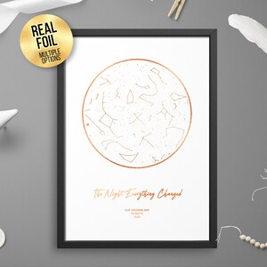 Gepersonaliseerde De Nacht Alles Veranderde FOLIE STAR MAP, paar Astrologie cadeau - Star Chart Hemelse print, Goud / Zilver / Rose goud / koper