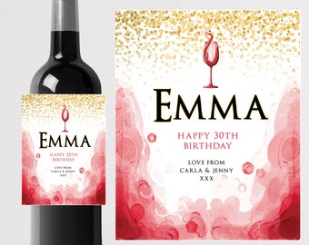 Personalised RED WINE bottle label-Ideal Celebration/Anniversary/Birthday/Wedding gift personalized bottle label