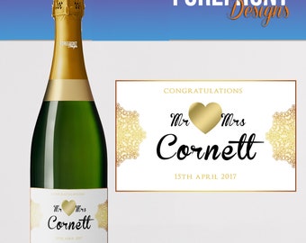 Mr & Mrs Wedding personalised champagne bottle label- Celebration/Congratuations/Anniversary/Birthday/Wedding gift personalized bottle label