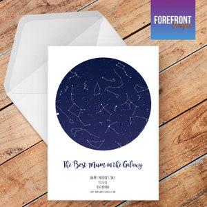 Gepersonaliseerde moederdag 'Beste moeder in de melkweg' STAR MAP wenskaart / constellatie nachtelijke hemel / mama / oma / mummiekaart A5 - speciaal cadeau