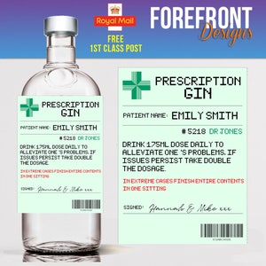 Personalised Prescription GIN spoof bottle label-Ideal Celebration/Anniversary/Birthday/Wedding gift personalized bottle label