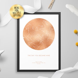 Gepersonaliseerde aangepaste folie STAR MAP, De dag dat je mijn astrologie cadeau - Star Chart Hemelse print, goud / zilver / rose goud / koper
