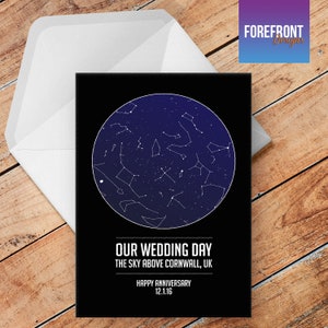 Personalised OUR WEDDING DAY greeting card star map/constellation night sky /wedding/anniversary/engagement card A5 - special gift idea
