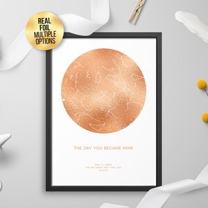 Personalisierte FOLIE STERNENKARTE, Sternbild Nachthimmel Karte - Sternenkarte, Astrologie, Himmlischer Foliendruck, Gold/Silber/Roségold/Kupfer