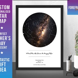 Personalisierte Vatertagssternkarte / Sternbild nachthimmelkarte - Fantastisches Geschenk für PAPA, PAPA, GRANDAD Geschenk - Jeder Ort
