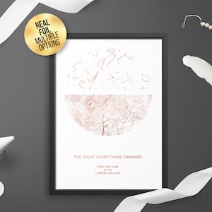 Personalised Custom Foil Dual City Map, Star Map, Wedding, Engagement gift - First Anniversary, Unique gift Gold/Silver/Rose gold/copper