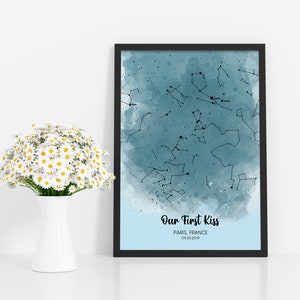 PERSONALISIERTER ERSTER KUSS Personalisierte Sternenkarte/ Sternbild Nachthimmel Karte - Fantastische Verlobung/Hochzeit/Valentinstagsgeschenk - Nachthimmel
