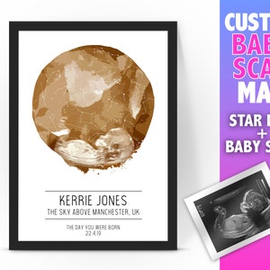 Personalisierte BABY SCAN Sternenkarte / Sternbild Nachthimmel Karte - Fantastisches Neugeborenes Baby Geschenk/ Geburtstag Geschenkidee - Nachthimmel
