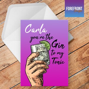 Biglietto di auguri personalizzato "You are the gin to my tonic" - qualsiasi occasione regalo di compleanno / matrimonio / anniversario / laurea / San Valentino / fidanzamento
