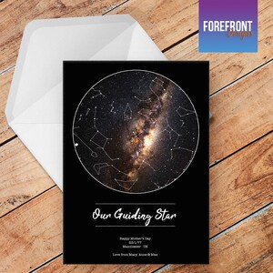 Gepersonaliseerde ONZE GUIDING STAR moederdag wenskaart sterkaart / sterrenbeeld nachtelijke hemel / mama / oma / mummiekaart A5 - speciaal cadeau-idee