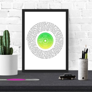 Custom Vinyl Lyric Music Print, First Dance Song, Personalised Record Art, Typography Print, Favourite Song Vinyl Print, Custom Song Art