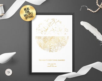 Gepersonaliseerde custom folie dual stadsplattegrond, sterrenkaart, bruiloft, verlovingscadeau - eerste verjaardag, uniek geschenk goud / zilver / rose goud / koper