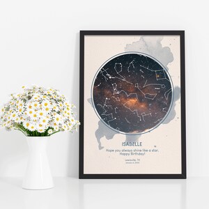 Joyeux anniversaire personnalisé - carte des étoiles/carte du ciel nocturne de la constellation - Fantastique Fiançailles/mariage/cadeau de Saint-Valentin - Ciel nocturne