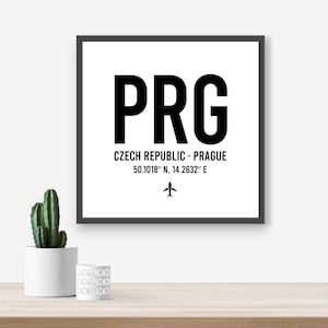 Personalised Prague Czech Republic Airport code print - Any Airport/Location, Aviation gift, Travel decor, Framed and unframed options.