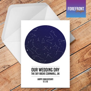 Carte de voeux personnalisée NOTRE JOUR DE MARIAGE, carte des étoiles/constellation du ciel nocturne/carte de mariage/anniversaire/fiançailles A5 - idée cadeau spéciale