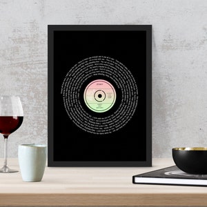 Song Lyric Art - Framed Song lyrics with your choice of special song - Vinyl record design - Personalised Gift - Anniversary, Wedding Gift