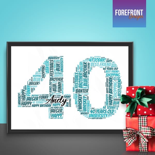 Personalised 40TH Birthday gift Wordart print - Birthday/Anniversary/ special framed keepsake/ Perfect gift idea home decor