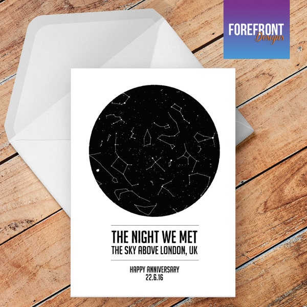 Personalised NIGHT WE MET star map/constellation night sky greeting card/wedding/anniversary/engagement card A5 - special gift idea