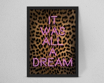 Personalised YOUR WORDS/QUOTE Neon Print/Custom Quote Leopard background - Home decor/Wallart/Office print/ Kitchen artwork