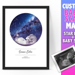 Personalisierte BABY SCAN Sternenkarte / Sternbild Nachthimmel Karte - Fantastisches Neugeborenes Baby Geschenk/ Geburtstag Geschenkidee - Nachthimmel