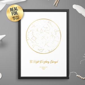 Personalisierte The Night Everything Changed FOIL STAR MAP, Paar Astrologie Geschenk - Sternenkarte Celestial Print, Gold/Silber/Roségold/Kupfer