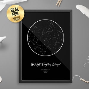 Gepersonaliseerde De Nacht Alles Veranderde FOLIE STAR MAP, paar Astrologie cadeau - Star Chart Hemelse print, Goud / Zilver / Rose goud / koper