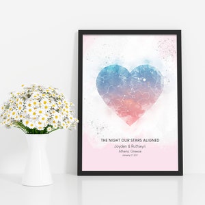 Personalisierte HERZ Sternkarte / Sternbild Nachthimmel Karte - Fantastische Verlobung/Hochzeit/Valentinstagsgeschenk - Nachthimmel