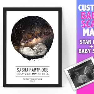 Personalisierte BABY SCAN Sternenkarte / Sternbild Nachthimmel Karte - Fantastisches Neugeborenes Baby Geschenk/ Geburtstag Geschenkidee - Nachthimmel