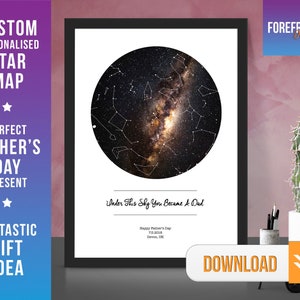 Personalisierte DIGITAL/PRINTABLE Unter diesem Himmel 'Vatertag' Sternenkarte/Sternbild individuelle Nachthimmel Karte Fantastisches Geschenk für jeden Anlass