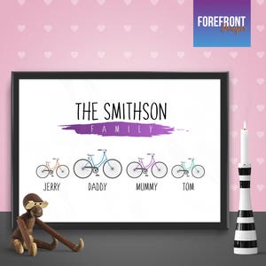 Personalised FAMILY BICYCLE print - Fantastic Family/Mothers day/Fathers day/New Home/Keepsake/ gift Perfect for all occasions