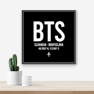 Personalised Slovakia Bratislava Airport code print - Any Airport/Location, Aviation gift, Travel decor, Framed and unframed options.