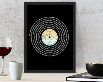 Song Lyric Art - Framed Song lyrics with your choice of special song - Vinyl record design - Personalised Gift - Anniversary, Wedding Gift