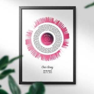 Personalised Song Lyric Soundwave Art - your choice of special song - Vinyl record design - Musical Gift- Song art Musician gift, Valentines