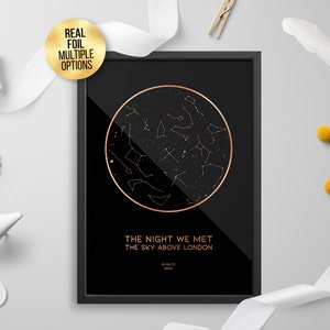 Personalisierte FOLIE STERNENKARTE, Sternbild Nachthimmel Karte - Sternenkarte, Astrologie, Himmlischer Foliendruck, Gold/Silber/Roségold/Kupfer