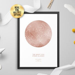 Gepersonaliseerde aangepaste folie sterkaart, constellatie nachtelijke hemelkaart - sterrenkaart, astrologie, hemelfolie print, goud / zilver / rose goud / koper