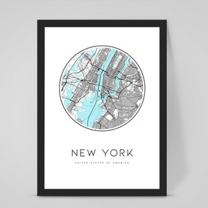 Personalised NEW YORK USA Custom City Map Poster Art -Home decor/Wallart/Office print/Kitchen artwork/ Modern Travel street map art