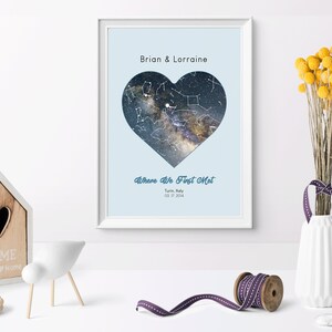 Personalisiert Wo wir uns zum ersten Mal getroffen haben personalisierte Sternenkarte/Sternbild Nachthimmel Karte - Fantastische Verlobung/Hochzeit/Valentinstagsgeschenk - Nachthimmel