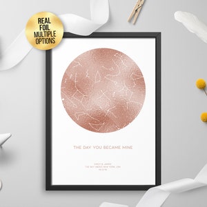 Personalisierte FOLIE STERNENKARTE, Sternbild Nachthimmel Karte - Sternenkarte, Astrologie, Himmlischer Foliendruck, Gold/Silber/Roségold/Kupfer