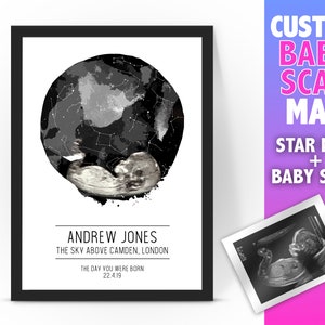 Personalisierte BABY SCAN Sternenkarte / Sternbild Nachthimmel Karte - Fantastisches Neugeborenes Baby Geschenk/ Geburtstag Geschenkidee - Nachthimmel