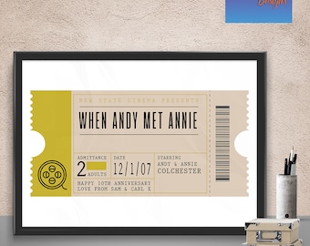 Personalised spoof MOVIE/cinema ticket print - Fantastic Bday/birthday/special keepsake/anniversary gift for all occasions - HOME DECOR
