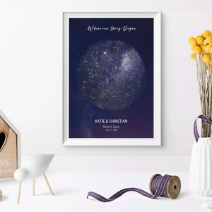 Personalisiert Unsere Geschichte begann benutzerdefinierte Sternenkarte/Sternbild Nachthimmel Karte - Fantastische Verlobung/Hochzeit/Valentinstagsgeschenk - Nachthimmel