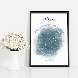 Carte personnalisée des étoiles BRIGHTEST STAR / carte du ciel nocturne de la constellation - Fantastique Fiançailles/mariage/cadeau de Saint-Valentin - Ciel nocturne